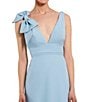Ieena for Mac Duggal Plunging V-Neck Bow Shoulder Sleeveless Low Back Detail A-line Dress - Image 6