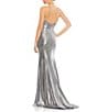 Mac Duggal Ieena for Mac Duggal Plunging Surplice V-Neck Sleeveless Open Back Detail Sheath Gown, Color:Silver - Image 2