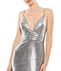 Mac Duggal Ieena for Mac Duggal Plunging Surplice V-Neck Sleeveless Open Back Detail Sheath Gown, Color:Silver - Image 3