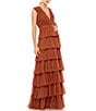 Color:Nutmeg - Image 1 - Ieena for Mac Duggal Tiered Ruffle Deep V-Neck Sleeveless A-Line Gown