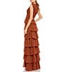 Color:Nutmeg - Image 2 - Ieena for Mac Duggal Tiered Ruffle Deep V-Neck Sleeveless A-Line Gown
