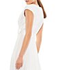 Color:White - Image 4 - Ieena for Mac Duggal Deep V-Neck Cap Sleeve Belted Pleated A-Line Midi Dress