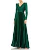 Color:Emerald - Image 1 - Surplice V-Neck 3/4 Sleeve Pleated A-Line Gown