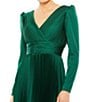 Color:Emerald - Image 3 - Surplice V-Neck 3/4 Sleeve Pleated A-Line Gown