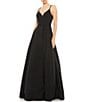Color:Black - Image 1 - Ieena for Mac Duggal V-Neck Sleeveless A-Line Fully Lined Ball Gown