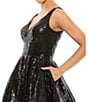 Color:Noir Sequins - Image 3 - Ieena for Mac Duggal V-Neck Sleeveless Fit and Flare Sequin Cocktail Dress