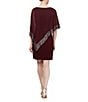 Color:Fig - Image 2 - 3/4 Sleeve Foil Trim Chiffon Asymmetrical Overlay Dress