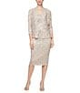Ignite Evenings 3/4 Sleeve Square Neck Sequin Lace 2-Piece Jacket Midi Dress, Color:Champagne - Image 1