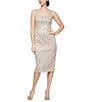 Ignite Evenings 3/4 Sleeve Square Neck Sequin Lace 2-Piece Jacket Midi Dress, Color:Champagne - Image 3