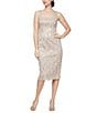 Color:Champagne - Image 3 - 3/4 Sleeve Square Neck Sequin Lace 2-Piece Jacket Dress