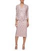 Color:Blush - Image 1 - 3/4 Sleeve Square Neck Sequin Lace 2-Piece Jacket Dress
