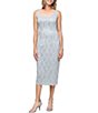 Ignite Evenings 3/4 Sleeve Square Neck Sequin Lace 2-Piece Jacket Midi Dress - Image 3