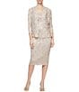 Ignite Evenings 3/4 Sleeve Square Neck Sequin Lace 2-Piece Jacket Midi Dress - Image 1