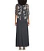 Ignite Evenings 3/4 Sleeve V-Neck Mesh Caplet Gown, Color:Smoke/Silver - Image 2