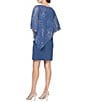 Color:Wedgewood - Image 2 - Asymmetric Chiffon Floral Print Overlay 3/4 Split Sleeve Sheath Dress