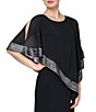 Color:Black Silver - Image 3 - Asymmetrical 3/4 Capelet Cold Shoulder Sleeve Round Neck Metallic Trim Popover Dress