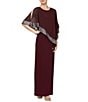 Color:Fig - Image 1 - Asymmetrical 3/4 Cold Shoulder Sleeve Jewel Neck Popover Sheath Dress