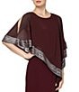 Color:Fig - Image 3 - Asymmetrical 3/4 Cold Shoulder Sleeve Jewel Neck Popover Sheath Dress