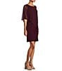 Color:Fig - Image 3 - Asymmetrical Popover Round Neck Short Capelet Sleeve Embellished Sheath Dress