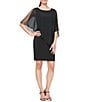 Color:Black - Image 1 - Asymmetrical Popover Round Neck Short Capelet Sleeve Embellished Sheath Dress