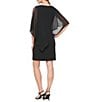 Color:Black - Image 2 - Asymmetrical Popover Round Neck Short Capelet Sleeve Embellished Sheath Dress