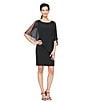 Color:Black - Image 3 - Asymmetrical Popover Round Neck Short Capelet Sleeve Embellished Sheath Dress