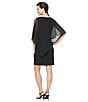 Color:Black - Image 4 - Asymmetrical Popover Round Neck Short Capelet Sleeve Embellished Sheath Dress