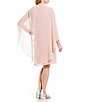 Color:Faded Rose - Image 2 - Long Cape Sleeve Beaded Keyhole Round Neck Capelet 2-Piece Jacket Dress