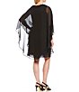 Color:Black - Image 2 - Long Cape Sleeve Beaded Keyhole Round Neck Capelet 2-Piece Jacket Dress