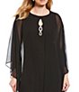 Color:Black - Image 4 - Long Cape Sleeve Beaded Keyhole Round Neck Capelet 2-Piece Jacket Dress