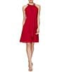 Color:Apple Red - Image 1 - Beaded Braid Sleeveless Halter Neck Chiffon Ruffle Front Dress