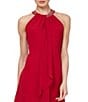 Color:Apple Red - Image 3 - Beaded Braid Sleeveless Halter Neck Chiffon Ruffle Front Dress