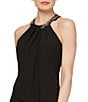 Color:Black - Image 3 - Beaded Braid Sleeveless Halter Neck Chiffon Ruffle Front Dress