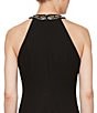 Color:Black - Image 4 - Beaded Braid Sleeveless Halter Neck Chiffon Ruffle Front Dress