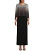 Color:Black/Silver - Image 1 - Beaded Ombre Popover 3/4 Sleeve Round Neck Gown