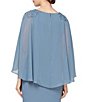 Color:Steel Blue - Image 4 - Beaded Shoulder Chiffon Popover Crew Neck 3/4 Capelet Sleeve Ruched Thigh High Slit Gown