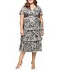 Ignite Evenings Bodre Flutter Sleeve Metallic Print Tiered Midi Dress, Color:Black Gold - Image 1