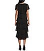 Ignite Evenings Cap Sleeve Crew Neck Beaded Trim Detail Chiffon Tiered Dress, Color:Black - Image 2
