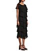 Ignite Evenings Cap Sleeve Crew Neck Beaded Trim Detail Chiffon Tiered Dress, Color:Black - Image 3