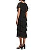 Ignite Evenings Cap Sleeve Crew Neck Beaded Trim Detail Chiffon Tiered Dress, Color:Black - Image 4