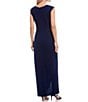 Color:Navy - Image 2 - Round Neck Cap Sleeve Embellished Wrap Side Ruffled Gown