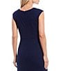 Color:Navy - Image 4 - Round Neck Cap Sleeve Embellished Wrap Side Ruffled Gown