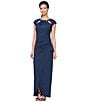 Color:Navy - Image 5 - Round Neck Cap Sleeve Embellished Wrap Side Ruffled Gown