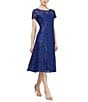 Ignite Evenings Round Neck Short Sleeve Sequin Lace Midi Dress, Color:Iris - Image 3