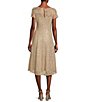 Color:Champagne - Image 2 - Round Neck Short Sleeve Sequin Lace Midi Dress