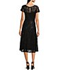 Color:Black - Image 2 - Round Neck Short Sleeve Sequin Lace Midi Dress