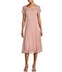 Color:Faded Rose - Image 1 - Round Neck Short Sleeve Sequin Lace Midi Dress