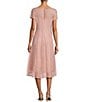 Color:Faded Rose - Image 2 - Round Neck Short Sleeve Sequin Lace Midi Dress