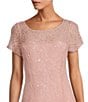 Color:Faded Rose - Image 3 - Round Neck Short Sleeve Sequin Lace Midi Dress