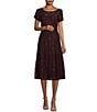 Color:Fig - Image 1 - Round Neck Short Sleeve Sequin Lace Midi Dress